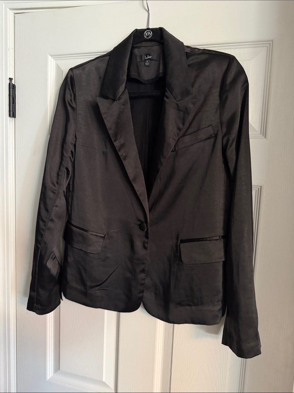 Lulu's Black Satin Notched Lapel Blazer